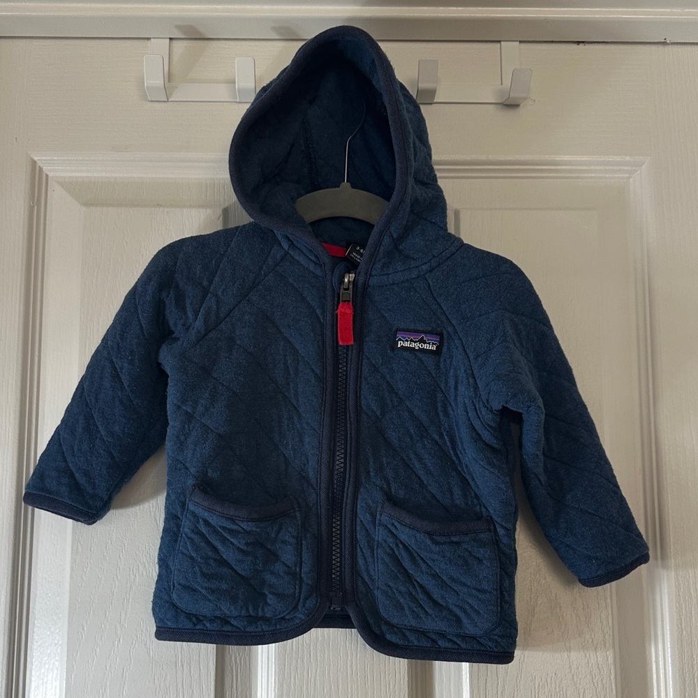 Patagonia Navy Quilted Hooded Jacket with Red Zipper Pull - Toddler